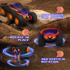 Coches de acrobacias RC de interior con control remoto y juguetes con ruedas suaves, coches RC para niños, interior y exterior, con faro LED y acrobacias locas, volteos de 360°, vehículo de doble cara