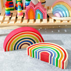 Juguete apilable de madera arco iris, juego de 12 bloques de construcción de madera, juguetes Waldorf para niños pequeños, juguete educativo a juego de aprendizaje