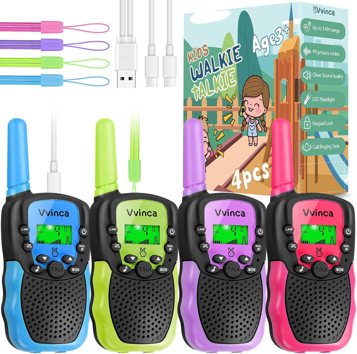 Vvinca Walkie Talkies para Niños Recargables Paquete de 4, Walkie T...