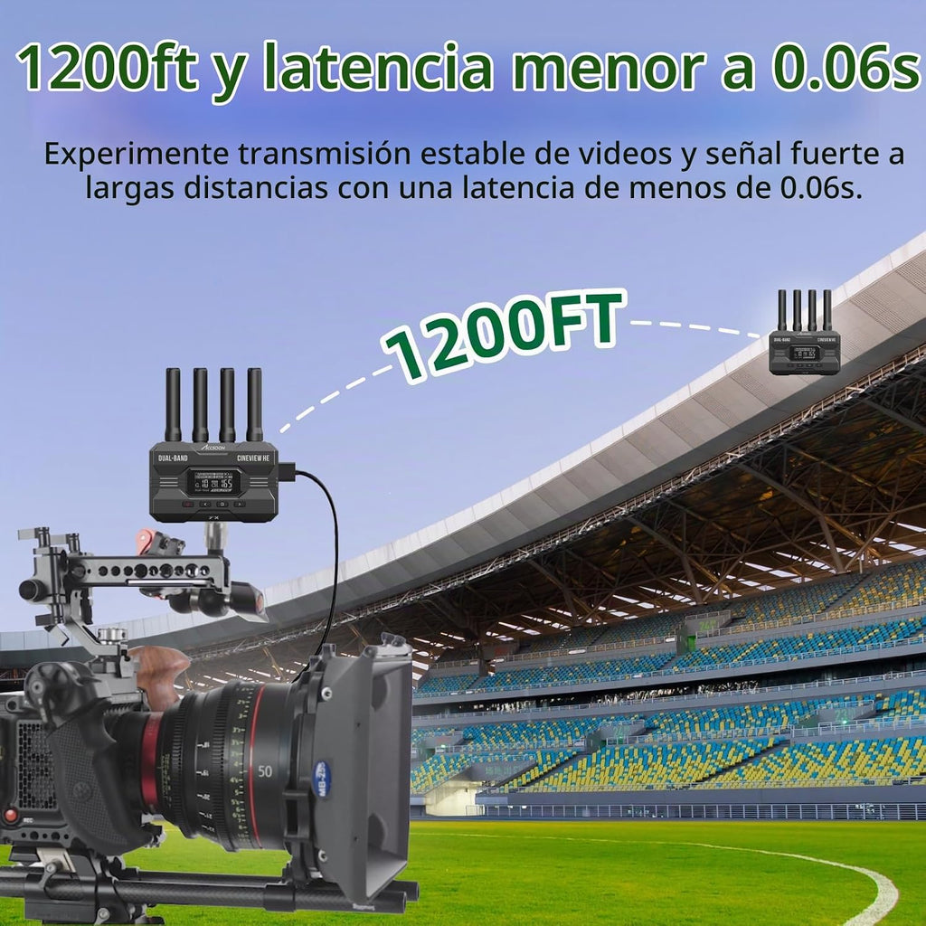 Accsoon CineView HE - Transmisor y receptor de video inalámbrico, 2.4+5 GHz, salida UVC para transmisión en vivo 1080p60 0.06s latencia de 1200 pies Rango de hasta 4 dispositivos de monitoreo, compatible con CineView M7 Pro/2 SDI/SE