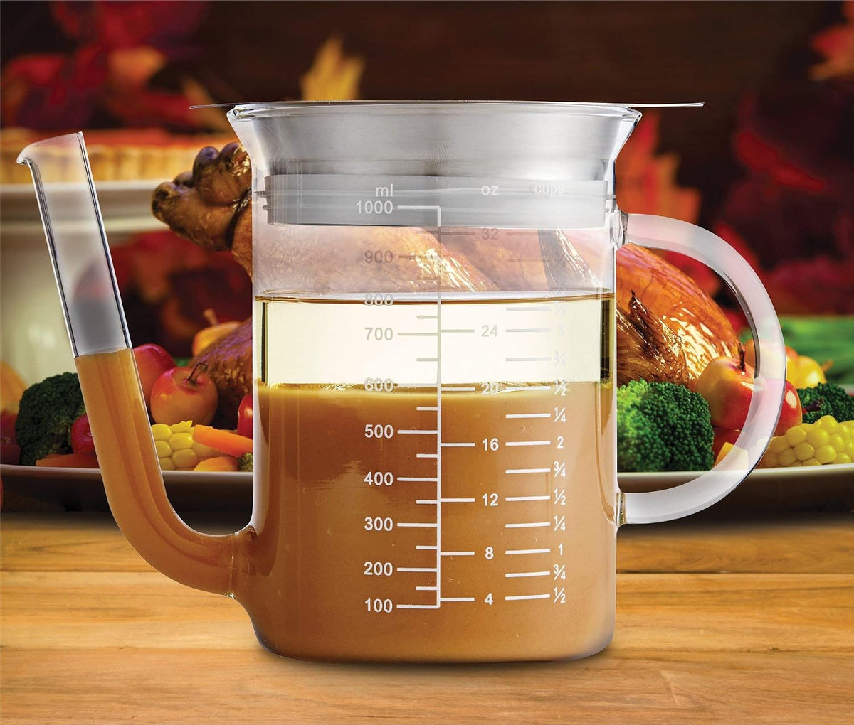 HIC Kitchen Colador de salsa separador de grasa para asar, vidrio de borosilicato, 32 onzas, para preparación y servir comidas navideñas sin estrés