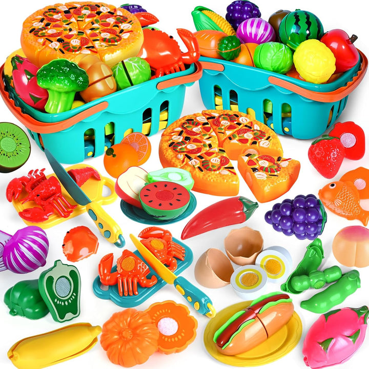 100 PIEZAS Juguetes de Comida para Cortar para Cocina Infantil, Jug...