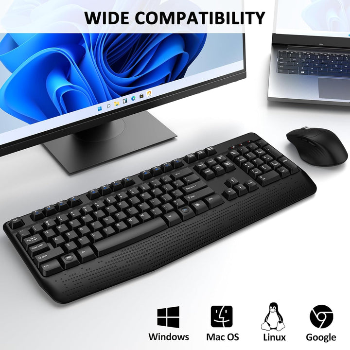 Combo de teclado y ratón inalámbricos de tamaño completo, teclado i...