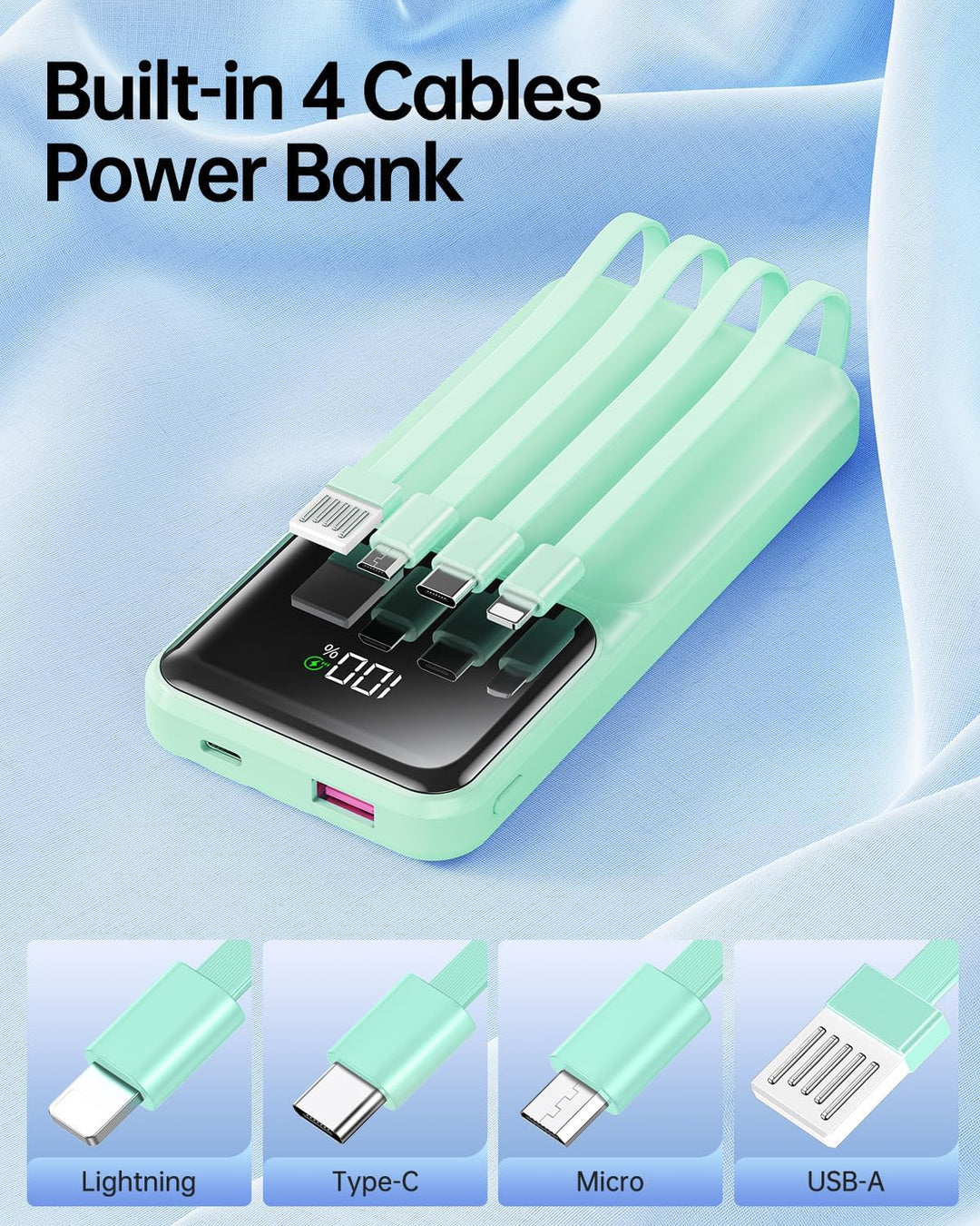 RONEGN Cargador portátil con cable integrado, cargador de batería d...