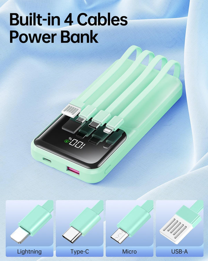 RONEGN Cargador portátil con cable integrado, cargador de batería d...