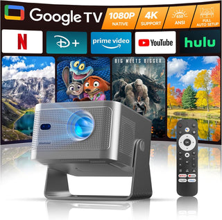 Proyector inteligente con Google TV, soporte 4K mini proyector port...