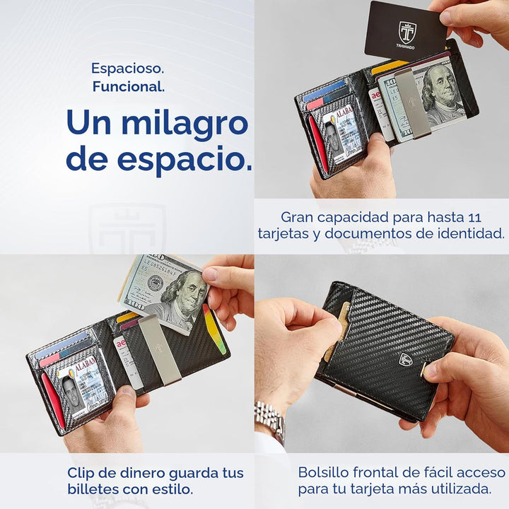 TRAVANDO AUSTIN - Cartera para hombre con clip para dinero, bloqueo...