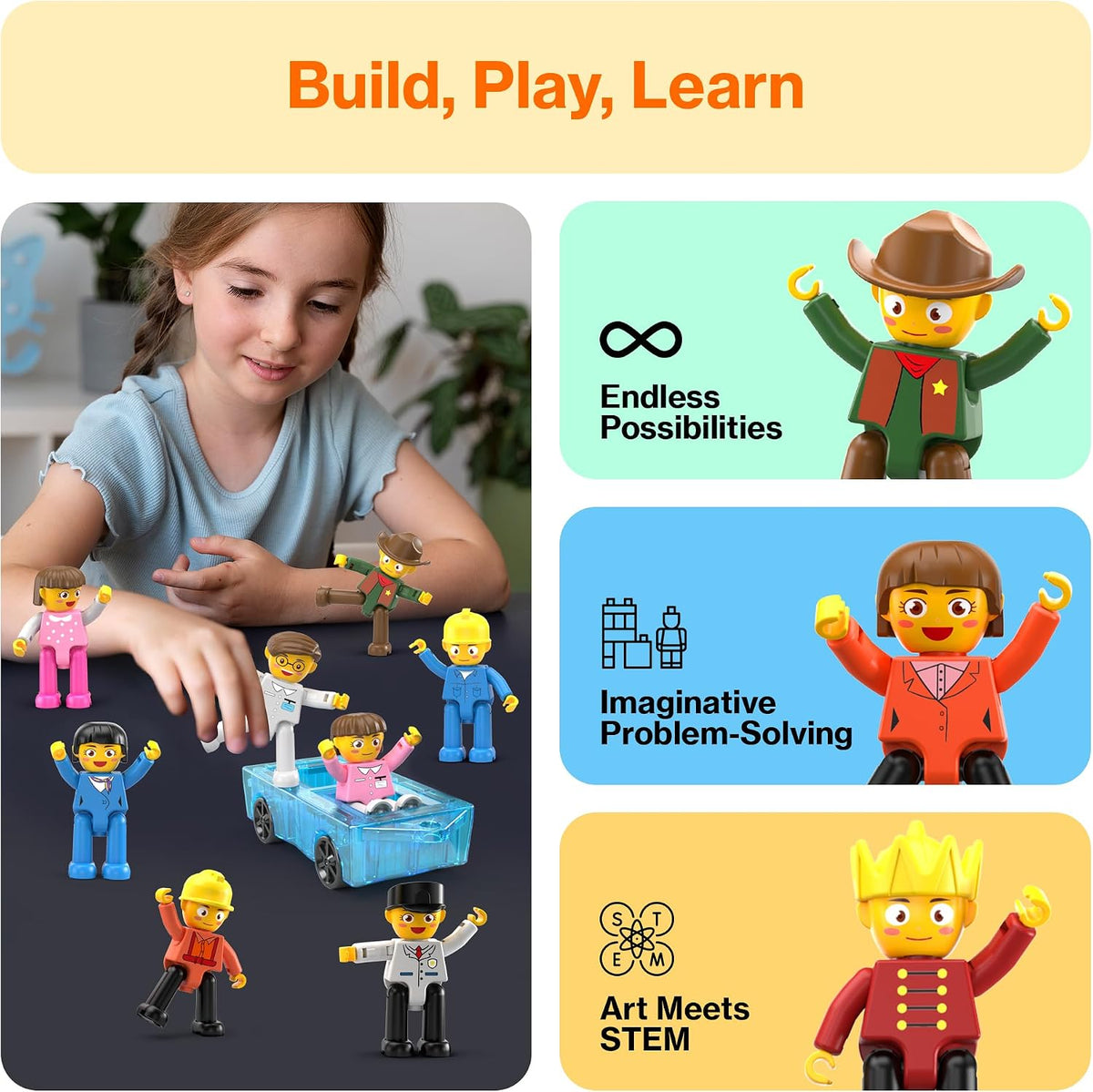PicassoTiles - Juego de figuras de acción magnéticas para niños pequeños, con imán de expansión, kit educativo de aprendizaje STEM de simulación de juego para construcción, bloques de construcción, baldosas para desarrollo cerebral infantil
