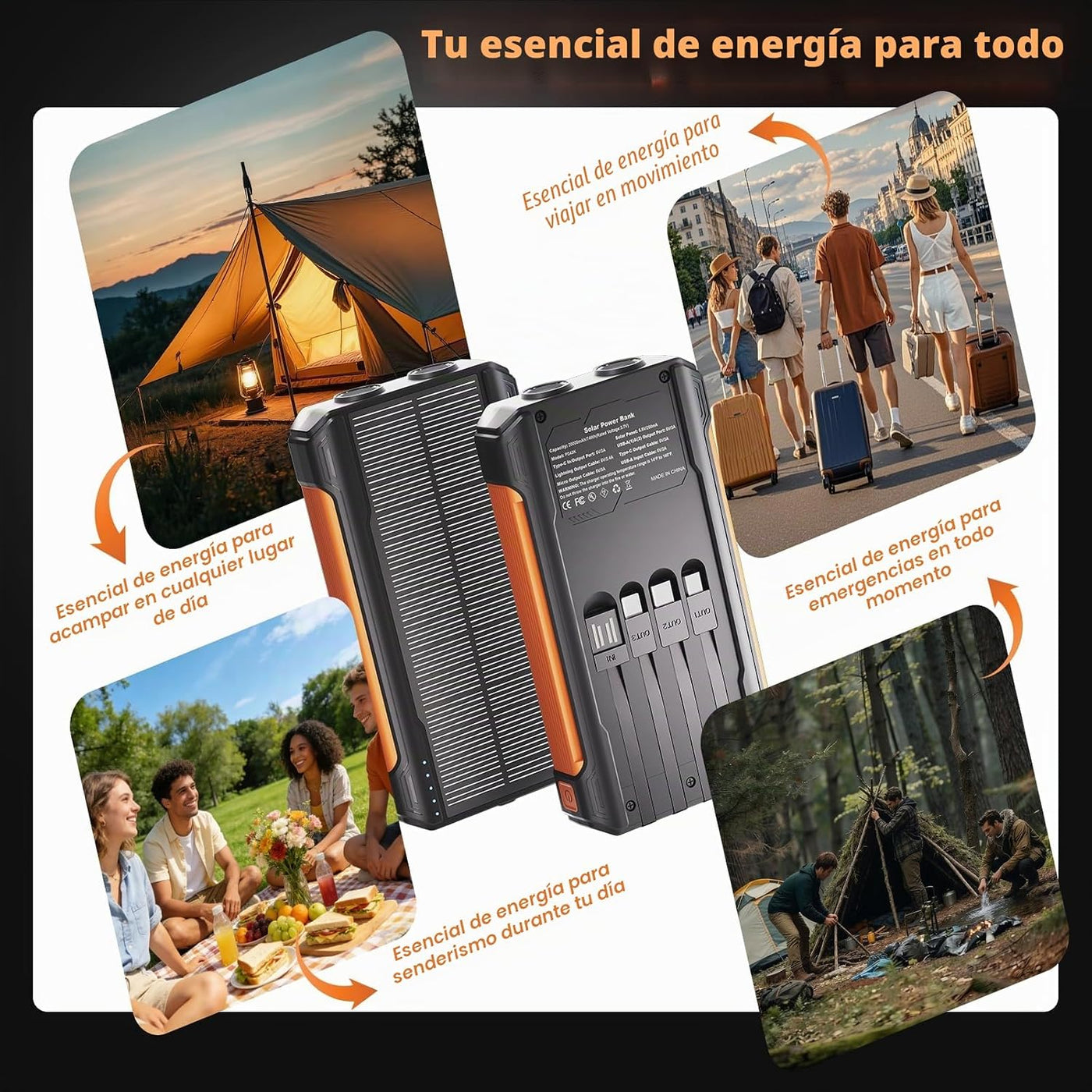 Nymzixt Cargador Solar Power Bank 20000mAh, Cargador Portátil con 4...
