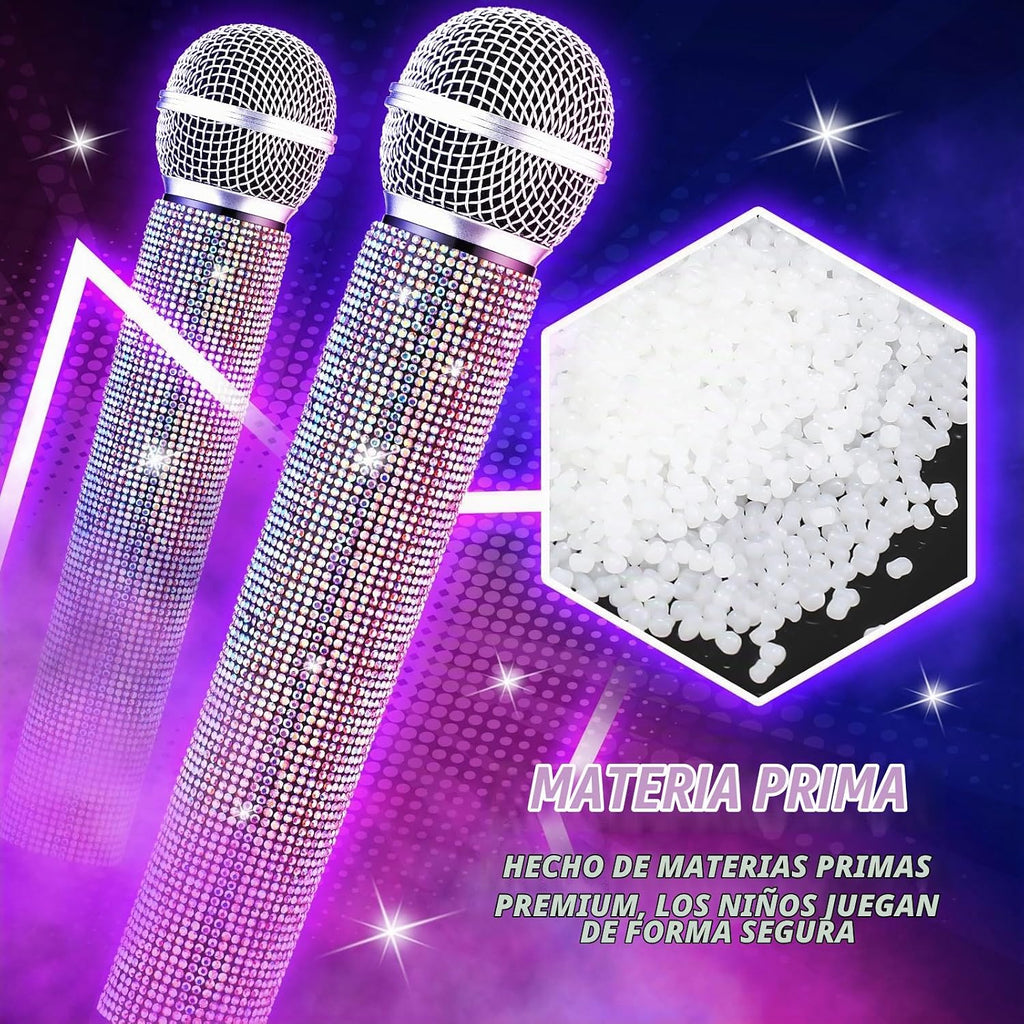 Micrófono falso con diamantes de imitación brillantes, micrófono de juego de plástico con purpurina para disfraz de fiesta de cosplay (color AB)