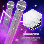 Micrófono falso con diamantes de imitación brillantes, micrófono de juego de plástico con purpurina para disfraz de fiesta de cosplay (color AB)