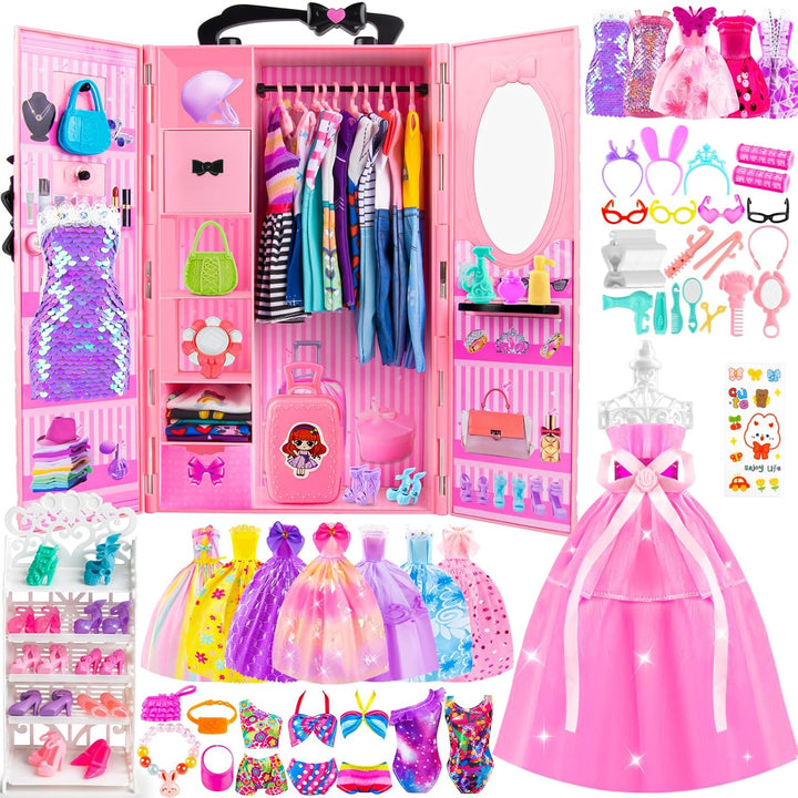137 piezas de ropa y accesorios de muñeca para guardar en el armari...