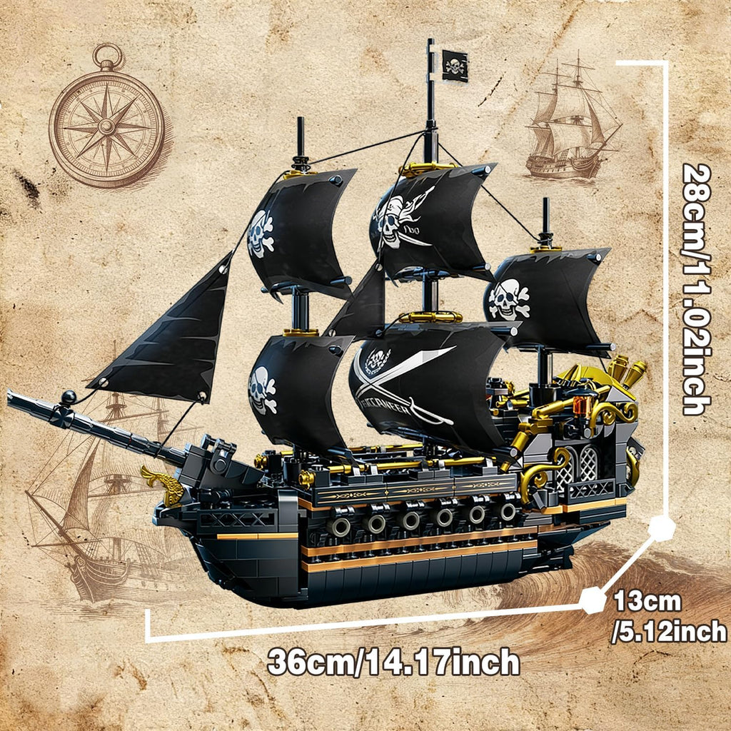 Juego de bloques de construcción de barco pirata, juguetes de barco pirata negro, 3 mástiles, kit de modelo clásico de barco de vela con soporte de exhibición, regalos de cumpleaños para adultos, niños, hombres, adolescentes y niños de 8 a 12 (801