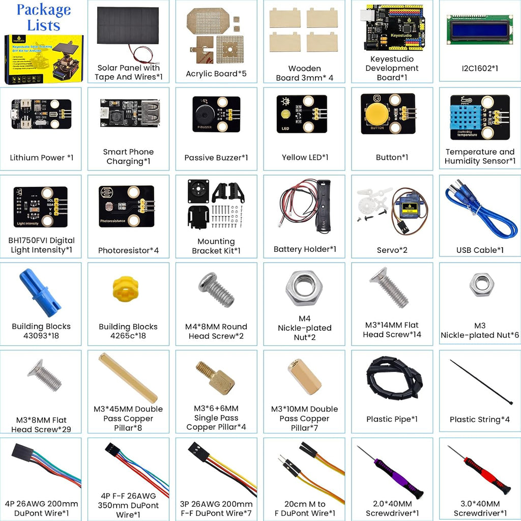 KEYESTUDIO Kit electrónico de seguimiento solar DIY para Arduino, carga de teléfono inteligente, sensor de temperatura y humedad, sensor de luz BH1750, kit de programación educativo para adolescentes