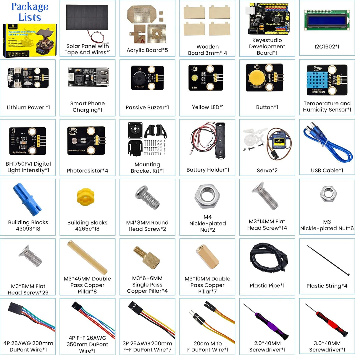 KEYESTUDIO Kit electrónico de seguimiento solar DIY para Arduino, carga de teléfono inteligente, sensor de temperatura y humedad, sensor de luz BH1750, kit de programación educativo para adolescentes