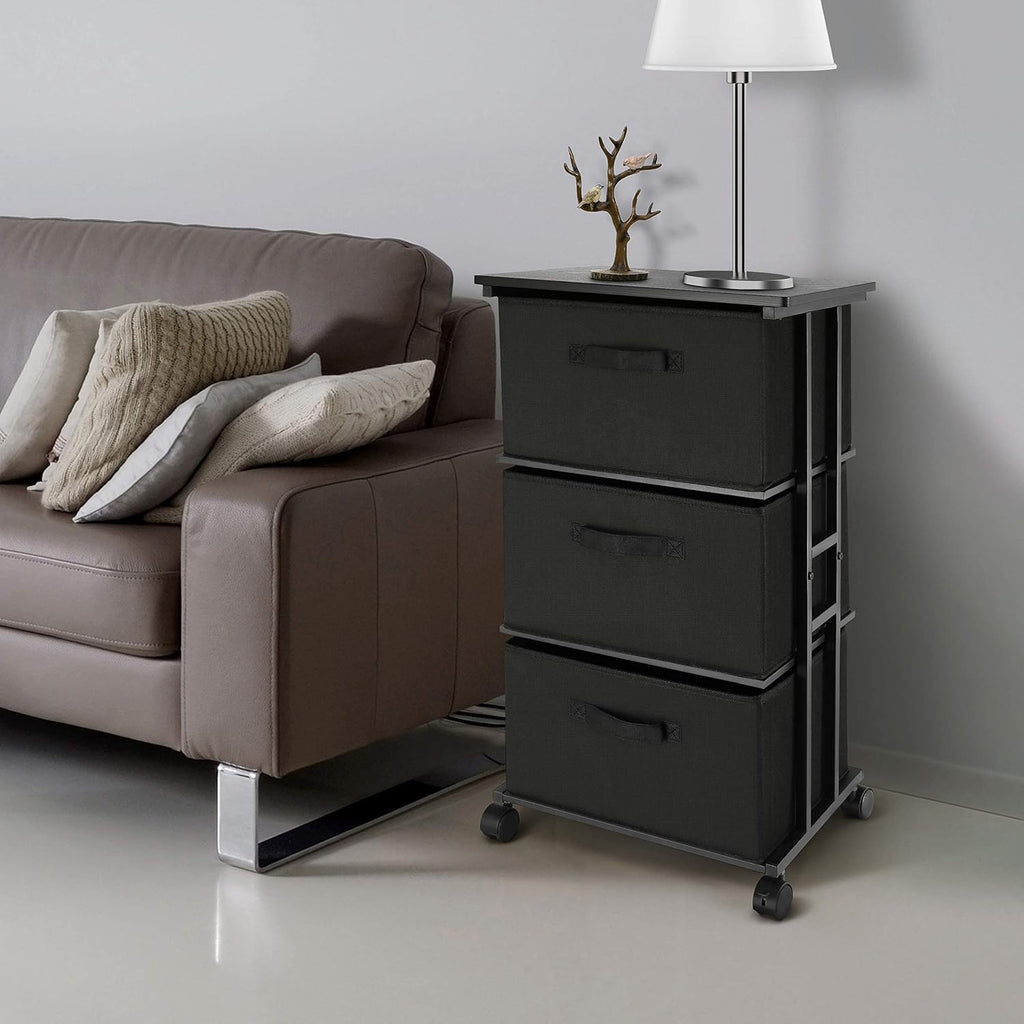 Cómoda de almacenamiento con 3 cajones, cómoda de tela, torre de almacenamiento vertical para dormitorio, armario, oficina, negro