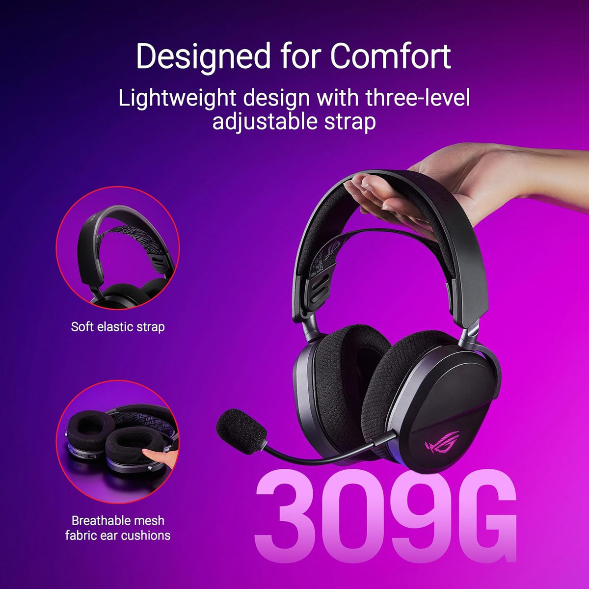 Auriculares Gaming Inalámbricos ASUS ROG Pelta con Micrófono Desmontable - Negro