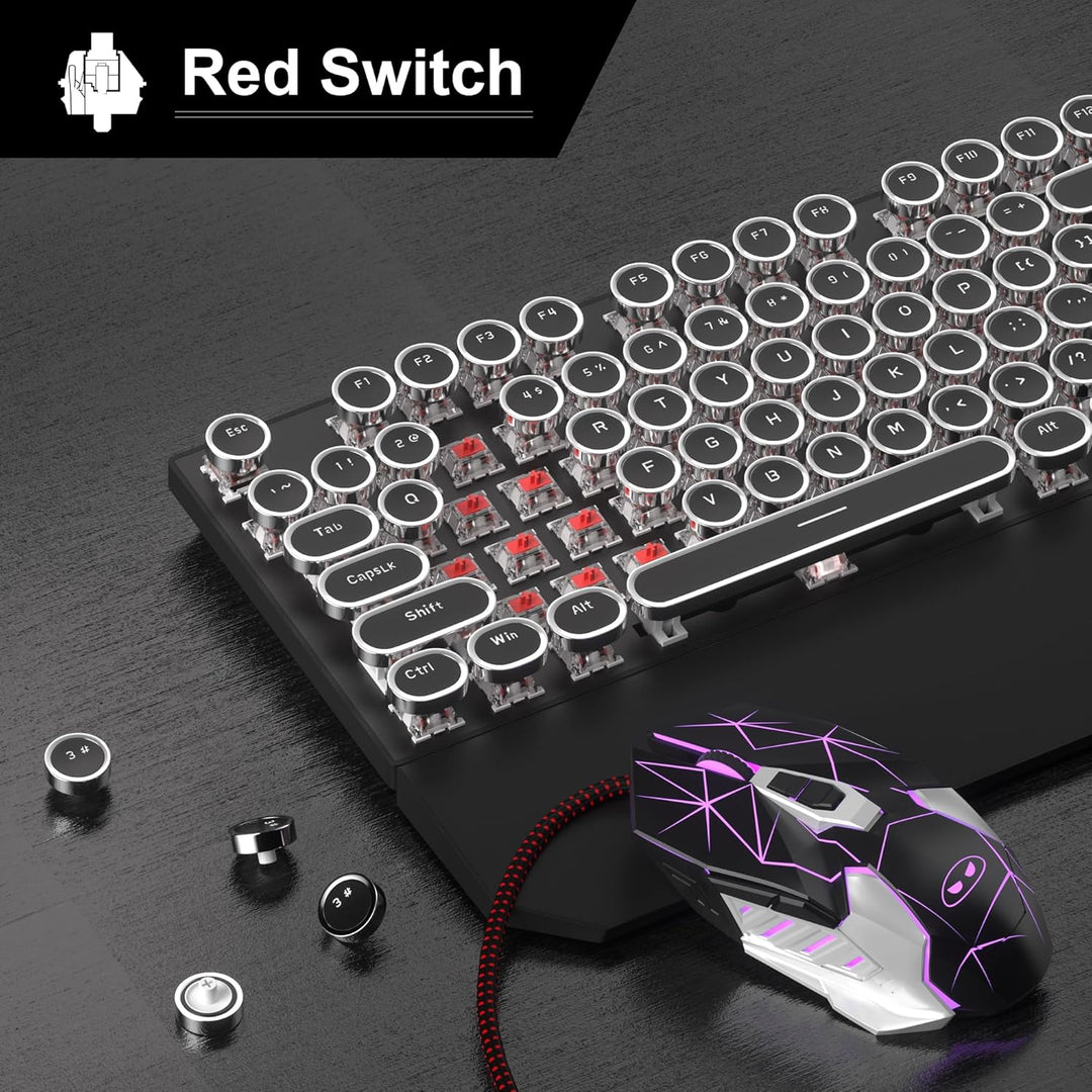 Combo de teclado y mouse retro de máquina de escribir, bonito tecla...