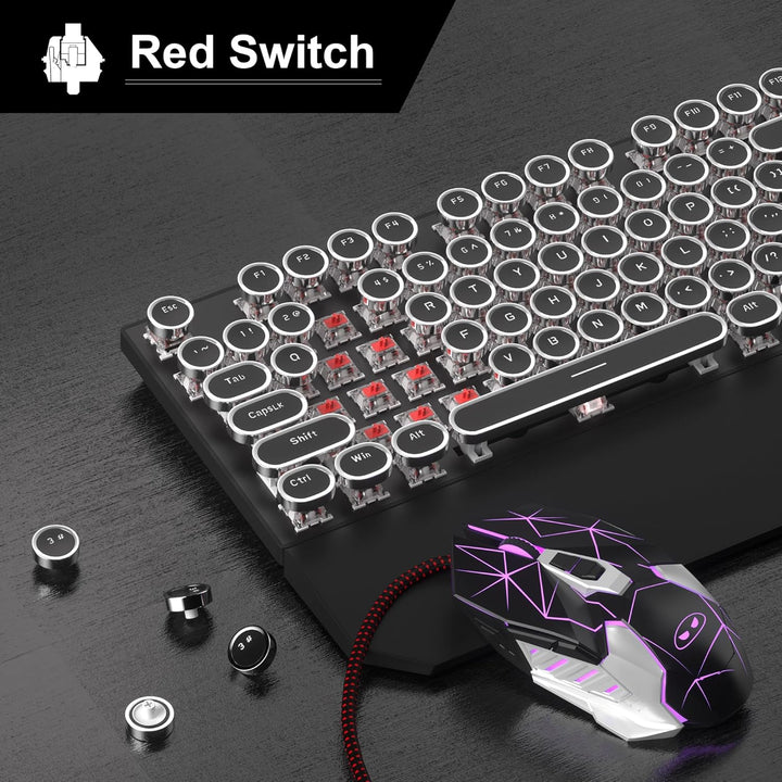 Combo de teclado y mouse retro de máquina de escribir, bonito tecla...