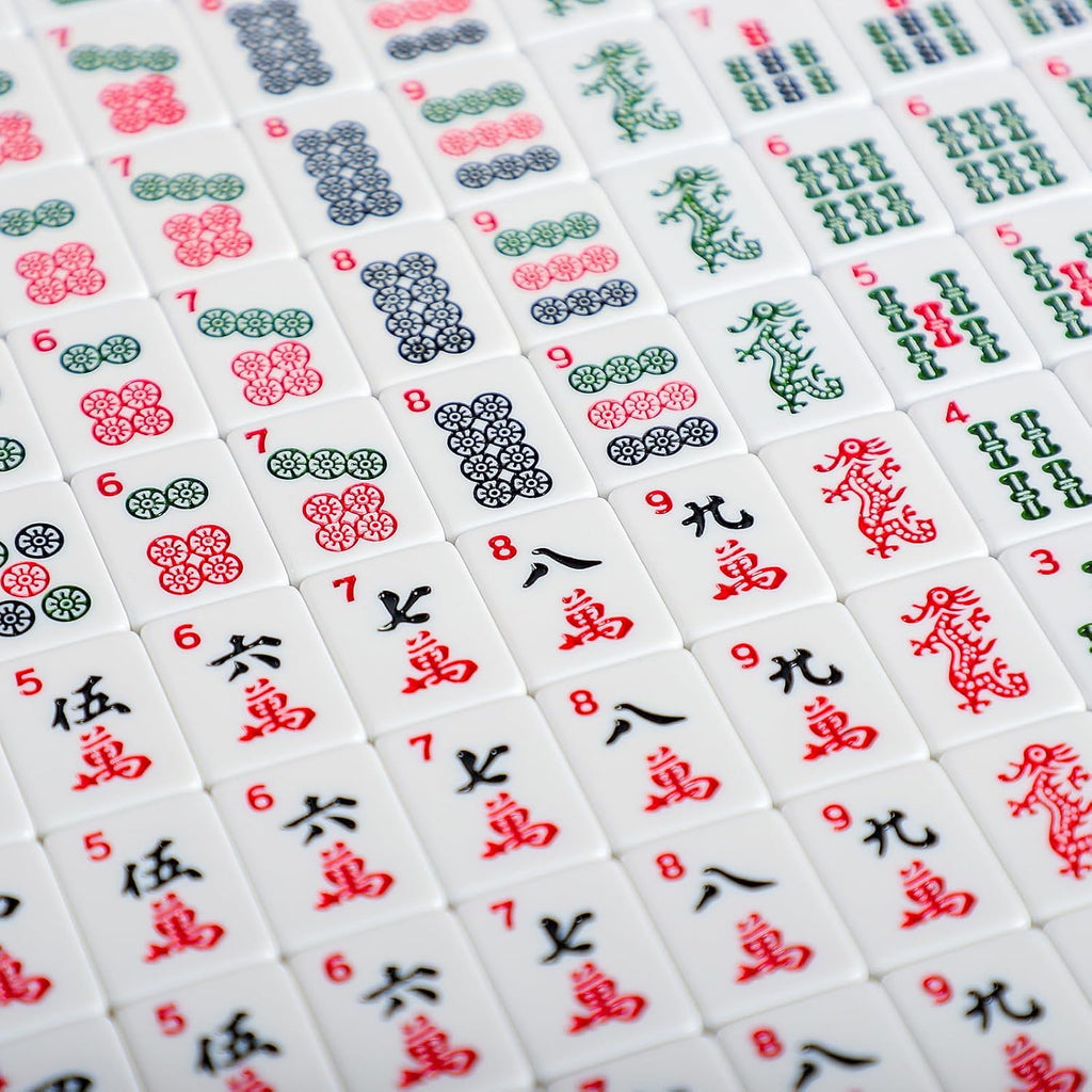 Juego de Mahjong Americano con Bolsa de Almacenamiento, 166 Fichas Blancas, 4 Bastidores/Impulsadores Todo-en-Uno, Juego de Fichas de Mahjong (Ma Jong, Mah-Jongg, Majiang)