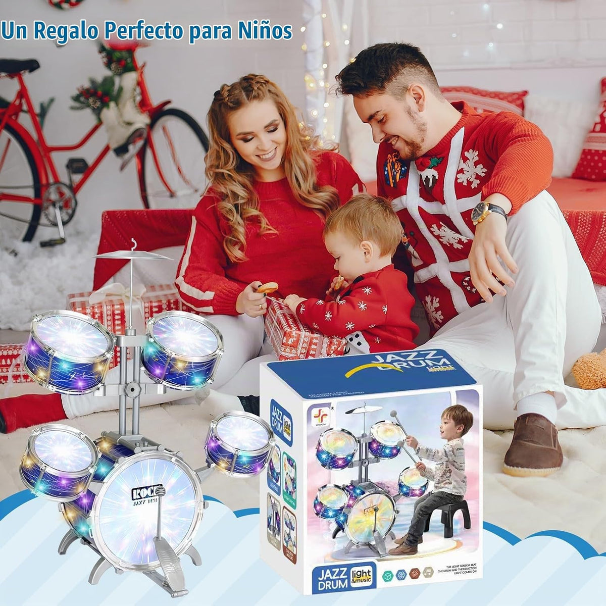 Juego de batería para niños pequeños de 1 a 3 años, kit de batería de jazz