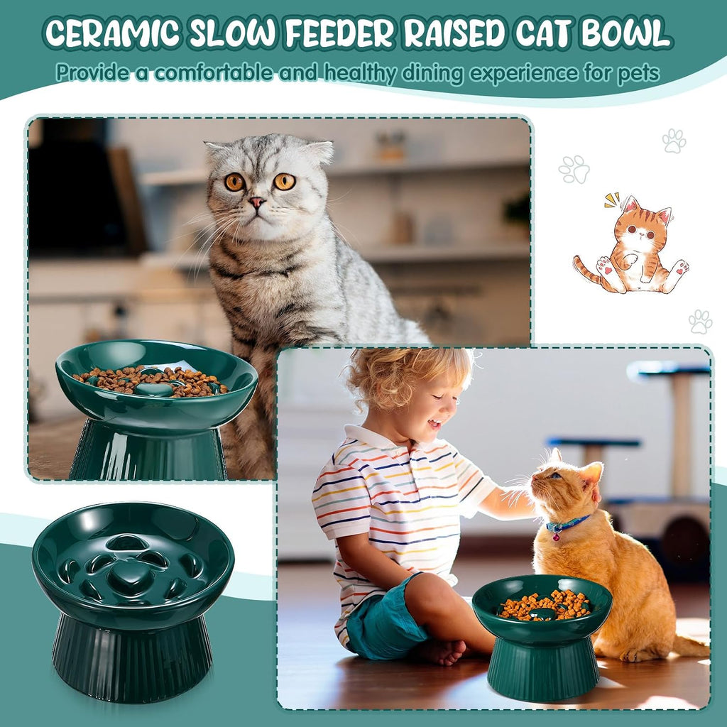 Tioncy - Cuenco elevado de cerámica para gatos (2 unidades), color verde
