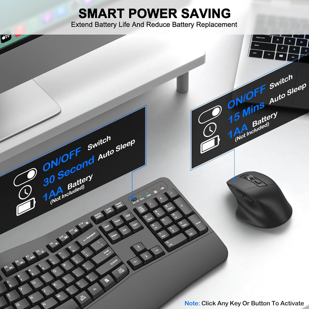Combo de teclado y mouse inalámbricos, teclado ergonómico de tamaño...