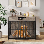 44" Gato de madera para jaula de perro Mesa lateral con cajones de almacenamiento y puertas de cierre doble