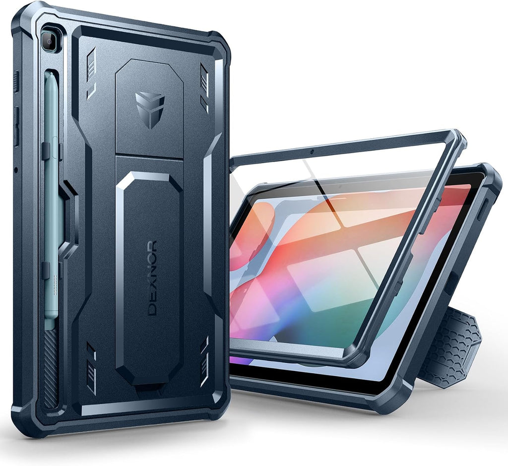 Dexnor Funda para Samsung Galaxy Tab S6 Lite de 10.4 pulgadas 2024/2022/2020, [protector de pantalla y soporte integrados] con soporte para bolígrafo, resistente a prueba de golpes, funda protectora de cuerpo completo para Tab S6 Lite (azul)