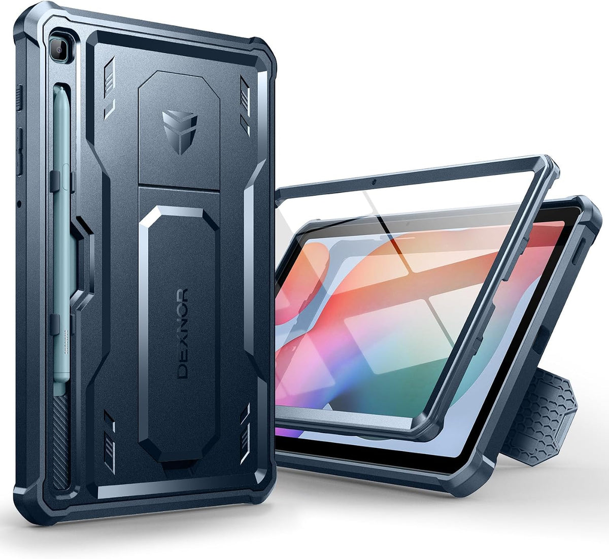 Dexnor Funda para Samsung Galaxy Tab S6 Lite de 10.4 pulgadas 2024/2022/2020, [protector de pantalla y soporte integrados] con soporte para bolígrafo, resistente a prueba de golpes, funda protectora de cuerpo completo para Tab S6 Lite (azul)