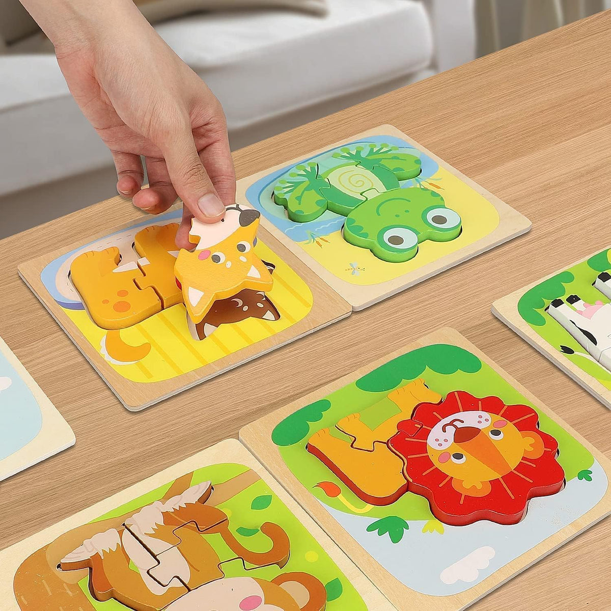TOY Life Paquete de 15 rompecabezas de madera para niños pequeños, incluye 7 rompecabezas de dinosaurios, 8 rompecabezas de animales