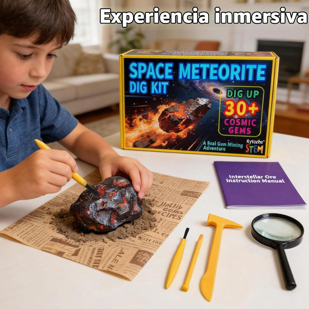 Kit de excavación de piedras preciosas de meteoritos y espacios: desenterrar más de 30 piedras preciosas y cristales reales, kit de ciencia para niños, kit de excavación de gemas, regalo para niñas y