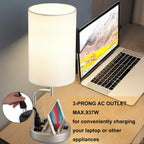 Lámpara Dreamholder - 2 lámparas de mesa con 3 puertos de carga USB, moderna lámpara de escritorio con toma de corriente alterna y soportes para teléfono, para dormitorio, sala de estar y oficina, plateado