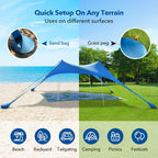 Tienda de campaña de playa con protección UPF50+, refugio solar portátil con postes de bolsa de arena, clavijas de tierra y cuerdas antiviento para acampar al aire libre, patio trasero, Picni