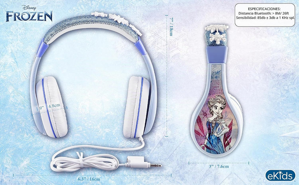 Frozen 2 - Auriculares para niños, diadema ajustable, sonido estéreo, conector de 0.138 in, auriculares con cable para niños, sin enredos, control de volumen, plegables, auriculares para niños sobre