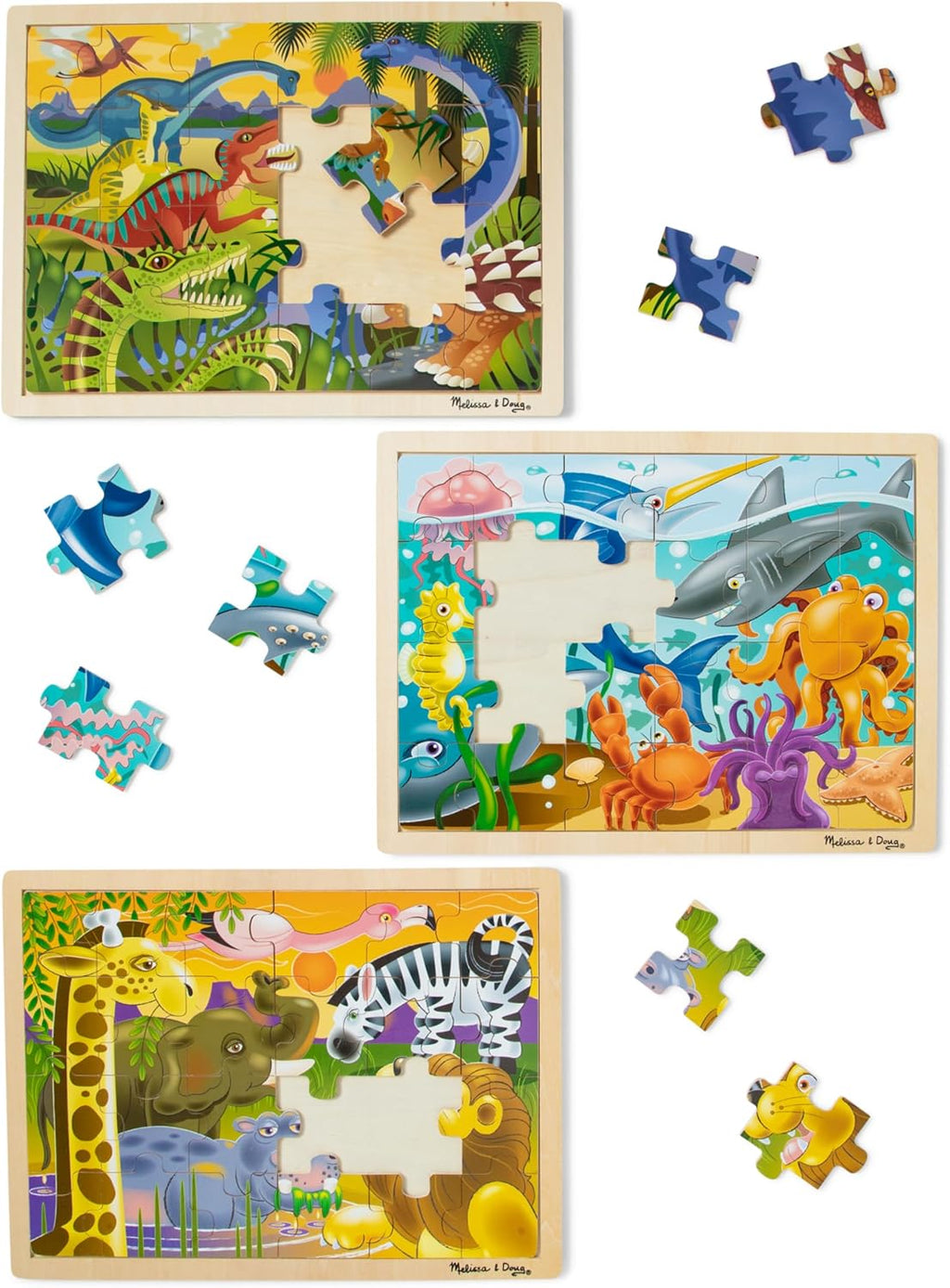 Melissa & Doug Jigsaw Puzzle Bundle (Dinosaur,Safari y Ocean)