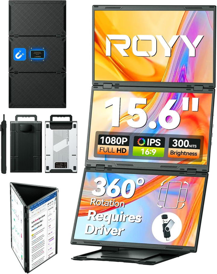 ROYY - Extensor de pantalla para portátil cuádruple de 15.6 pulgada...