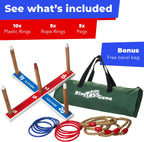 Juego de lanzamiento de anillas Elite para niños para mejorar la coordinación de ojo y mano y motricidad fina. Bolsa de transporte incluida más 10 anillos de plástico extras