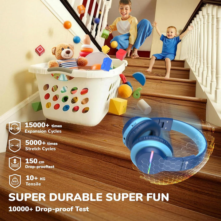 iClever BTH12 - Auriculares Bluetooth para niños, LED con luces de...