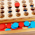 Tic Tac Toe y juego de mesas 4 en una fila, línea clásica de tablero para sala de estar, decoración de mesa rústica y uso como parte superior de juego de madera para decoración de habitación