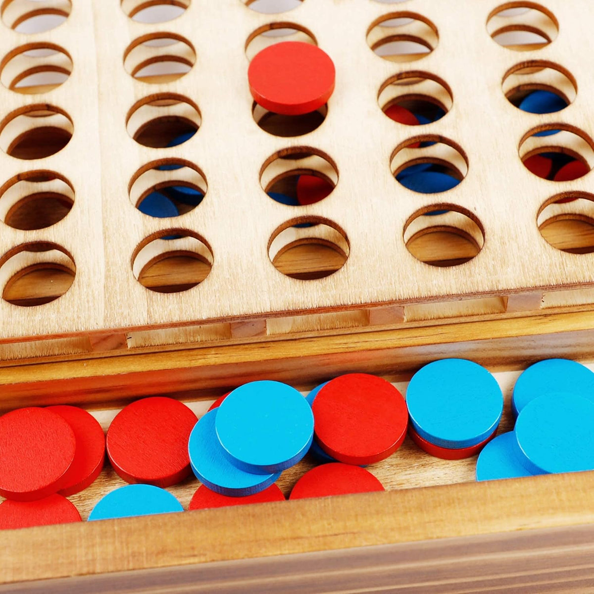 Tic Tac Toe y juego de mesas 4 en una fila, línea clásica de tablero para sala de estar, decoración de mesa rústica y uso como parte superior de juego de madera para decoración de habitación