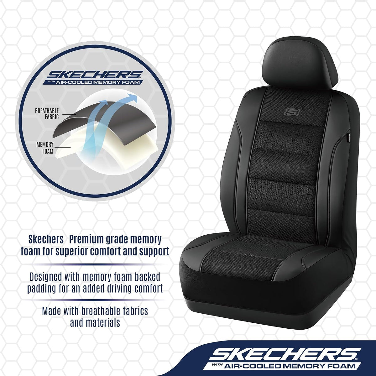 Skechers Fundas de asiento de automóvil de espuma viscoelástica refrigeradas por aire, compatibles con bolsas de aire, ajuste universal para la mayoría de automóviles, SUV, camionetas y camiones