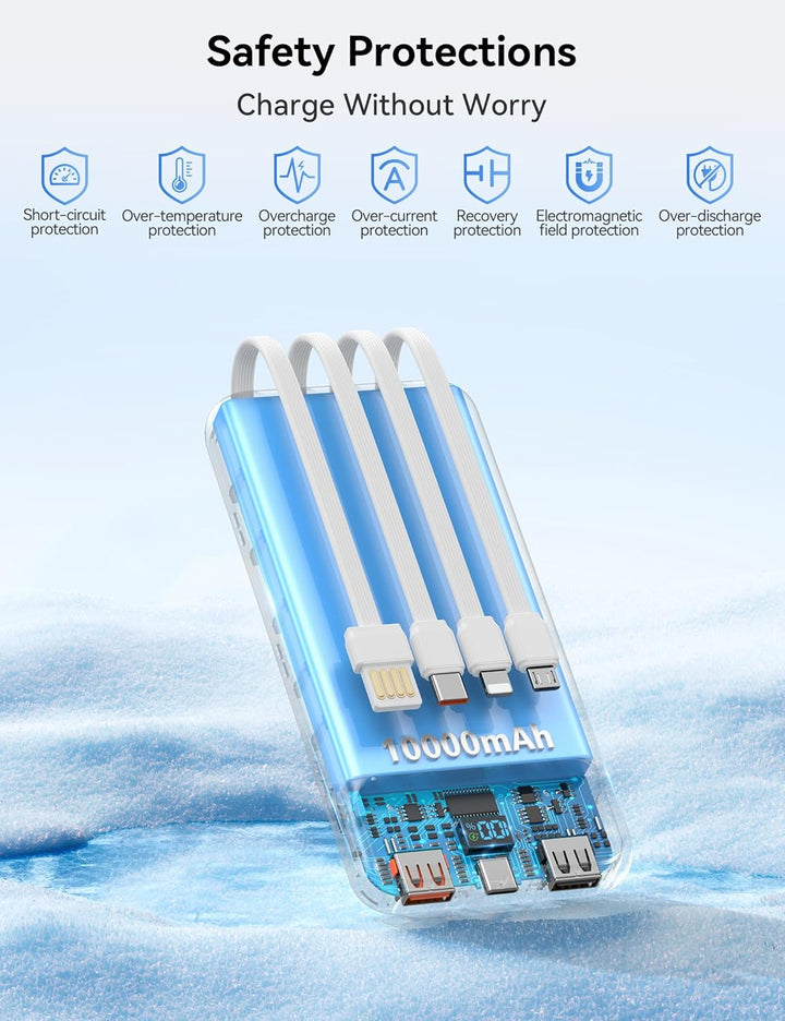 Cargador portátil de 10000 mAh integrado con 4 cables, cargador de...