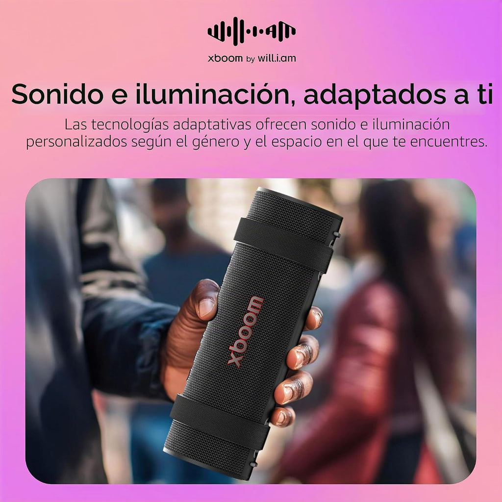 LG xboom Grab by will.i.am, altavoz Bluetooth portátil para deportes y atletas, hasta 20 horas, IP67 resistente al polvo y al agua, correas de transporte ajustables. Perfecto para ciclismo y senderismo