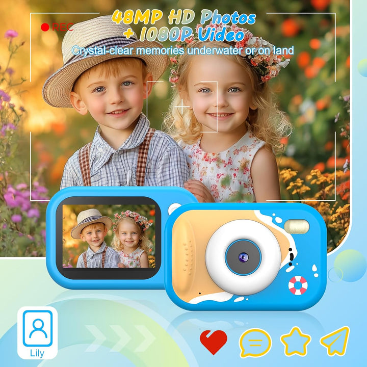 Cámara impermeable para niños, cámara digital subacuática HD 1080P...