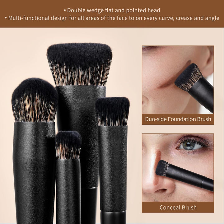 Jessup Juego de brochas de maquillaje Jessup 14 piezas Kabuki negra...