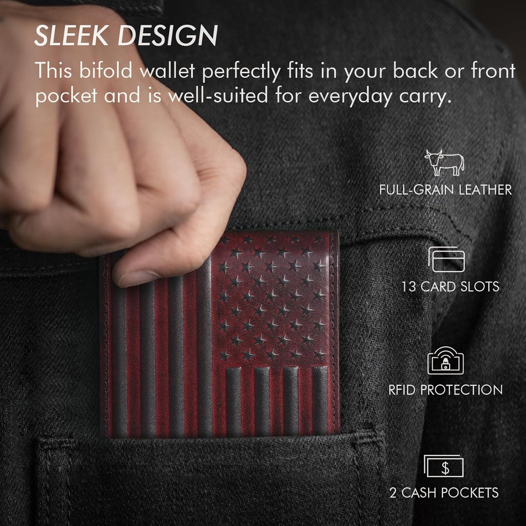 Pefiam Cartera de cuero de grano superior para hombre, con bloqueo...