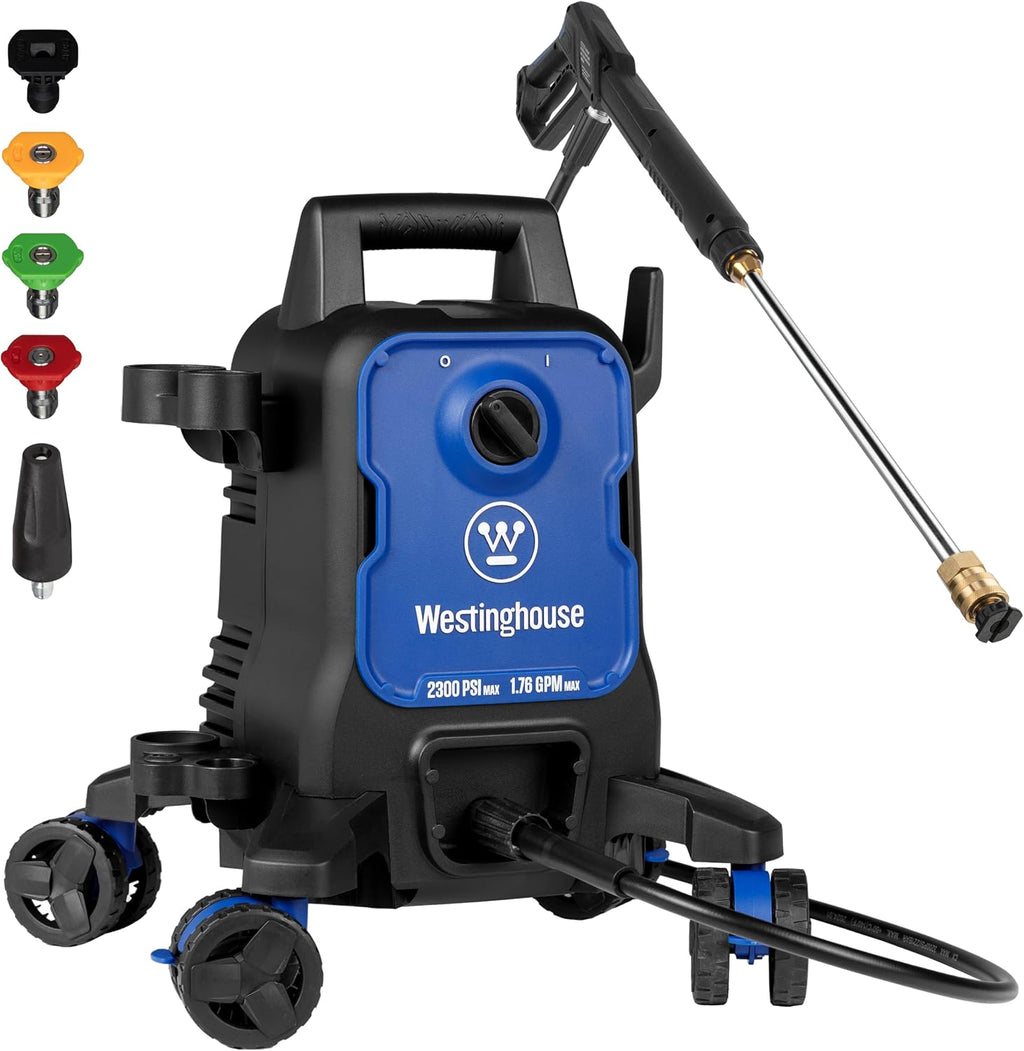 Westinghouse ePX3100 Lavadora eléctrica a presión, 2300 Max PSI 1.76 Max GPM con tecnología antigoteo, tanque de jabón a bordo, varilla de acero estilo profesional, juego de 5 boquillas, para autos