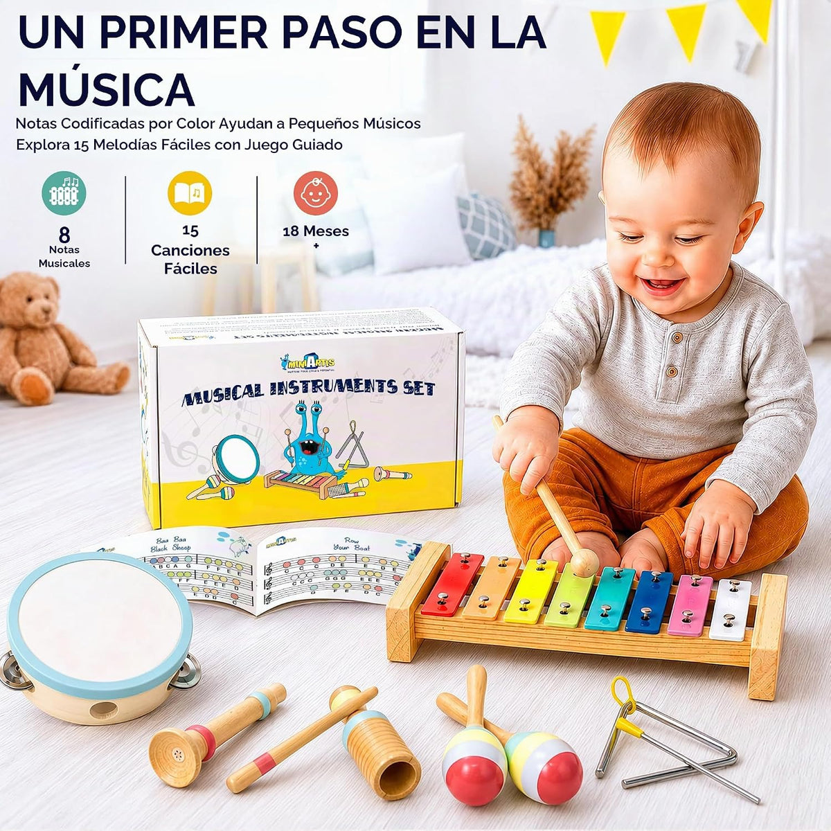 Juego de xilófono con instrumentos musicales de madera Montessori y