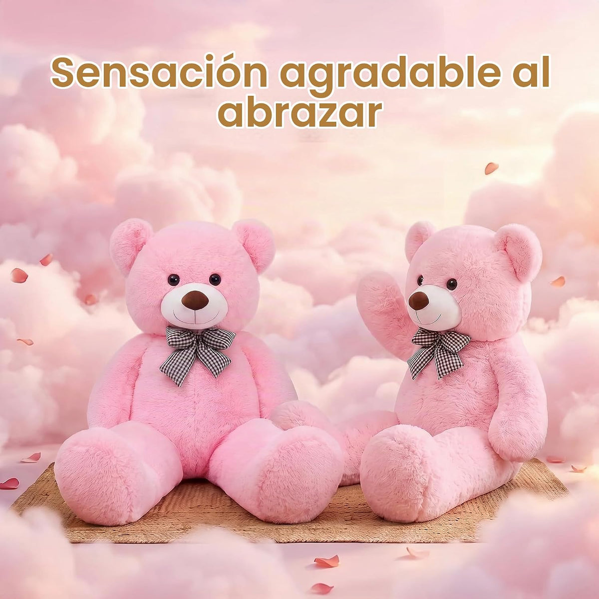 Oso de peluche gigante rosa, animal de peluche grande de 47 pulgadas, juguete de peluche, material de felpa suave, oso de peluche clásico con lazo a cuadros, para acurrucarse